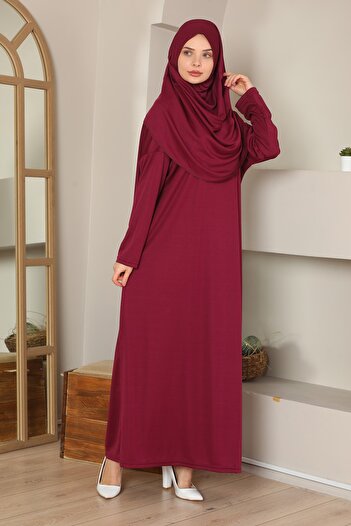 miss ledonna Burgundy One Piece Practical Prayer Dress with Headscarf