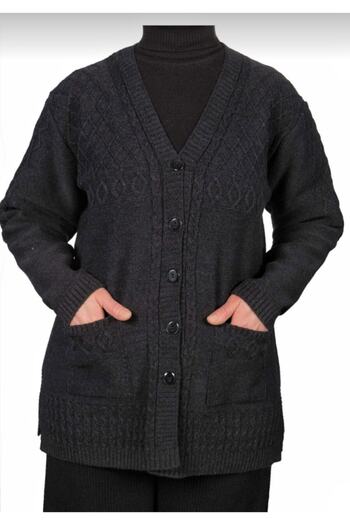 Ön-Er Giyim Buttoned Pocket Smoked Winter Wool Mother Cardigan