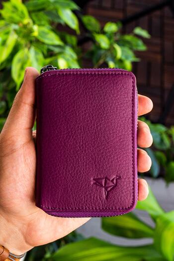 Garbalia Genuine Leather Std Chain Plum Unisex Classic Card Holder Wallet