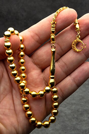 OTTOTESBİH Erkek Hediye Altın Kaplama 8 mm Küre Kesim Gümüş Tesbih
