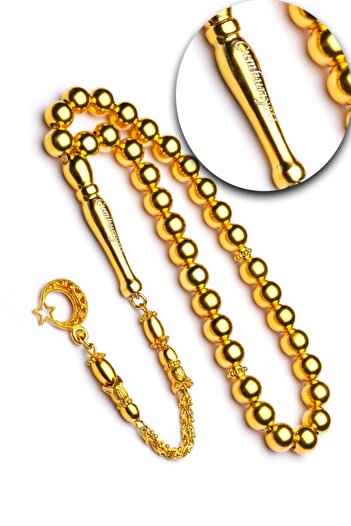 OTTOTESBİH Erkek Hediye Altın Kaplama 8 mm Küre Kesim Gümüş Tesbih