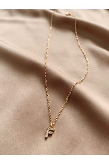 SWORDS CONCEPT Zircon Stone Minimal Gold Letter F Necklace