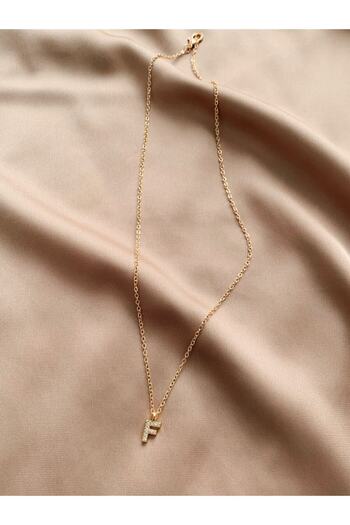 SWORDS CONCEPT Zircon Stone Minimal Gold Letter F Necklace