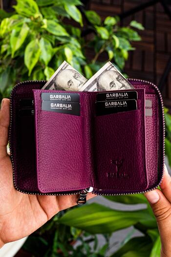Garbalia Genuine Leather Std Chain Plum Unisex Classic Card Holder Wallet