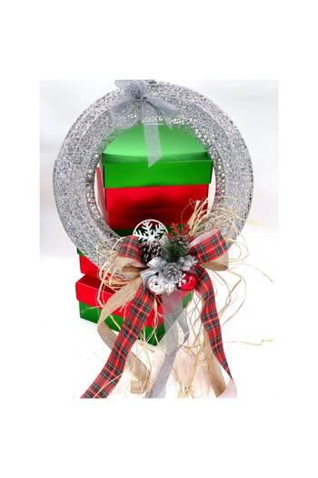 QUEEN AKSESUAR New Year Christmas Custom Metal Ultra Luxury Giant Size Glitter Door Wall Decoration Ornament Garland Silver
