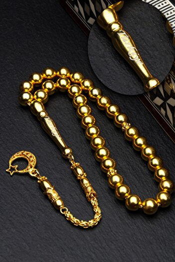 OTTOTESBİH Erkek Hediye Altın Kaplama 8 mm Küre Kesim Gümüş Tesbih