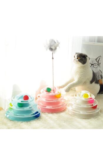 Glipet Tower Of Tracks 4 Layers Furry Round Cat Toy 24 X 13 Cm Pink