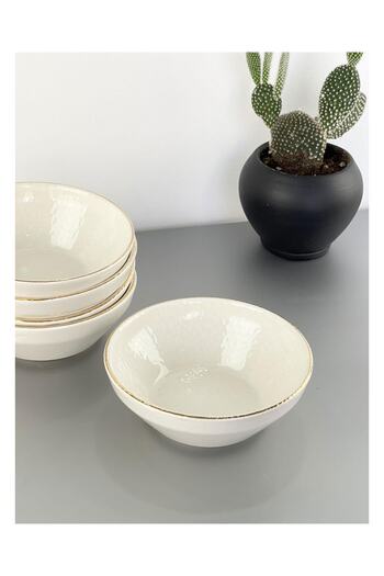 Glore Cream Gold Gilded Ceramic Soup Bowl Set