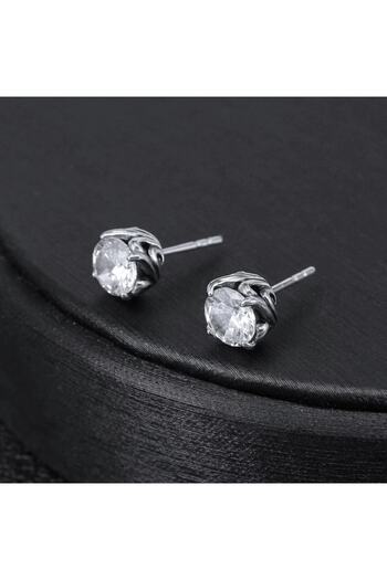 northstarshop White Zircon Stone Vintage Boutique Design Men's 316L Steel Earrings with Nails (Pair)