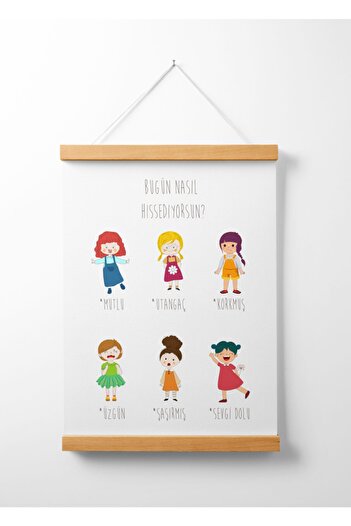 Pegziz Children's Room Wooden Hanger How You Feel Today Printed Canvas Wall Decoration 40x50cm