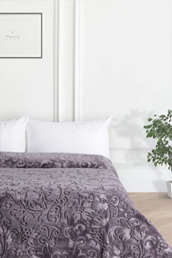 Dinarsu Romance Floral Embossed Double Blanket - Ash Purple