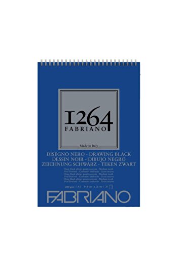 Fabriano 1264 Drawing Black Top Spiral Sketch Drawing Notebook Black Leaves 200 GrA5 20 Yp