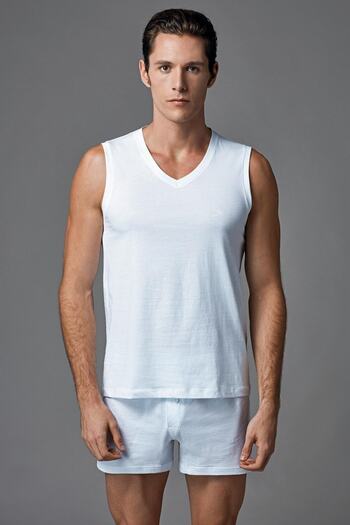 Eros Men's White 2-Piece V-Neck Undershirt Es011521
