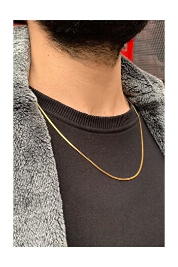 TREND COLLECTİON Italyan Gold Model Yassı Snake Yılan Kolye 316 L Çelik Erkek Zincir