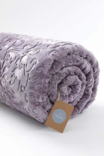 Dinarsu Romance Floral Embossed Double Blanket - Ash Purple