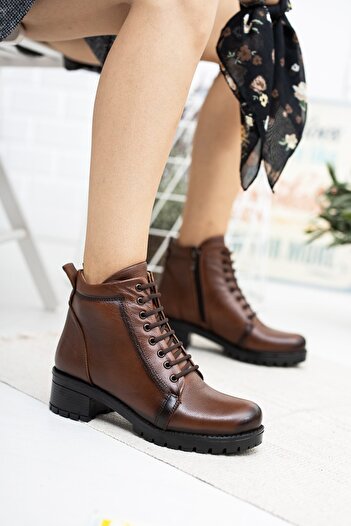 Deripabuc Genuine Leather Tan Women's Leather Boots Dp46-1611