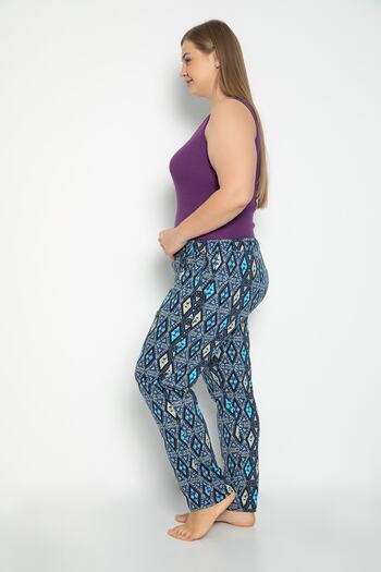 VISHENKA Women's Plus Size Modal Printed Indigo Pajama Bottoms with Pockets