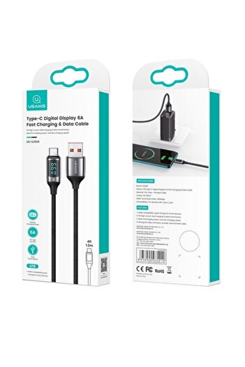 Usams Us-sj544 Dijital Göstergeli,çipli,örgülü,1.2m Pd 66w Usb To Type-c Hızlı Şarj Ve Data Kablosu