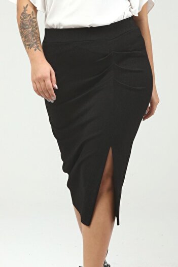 Gül Moda Black Winter Front Slit Skirt G063-1-1