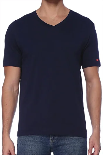 AYYILDIZ Men's Navy Blue V-neck T-shirt 59521