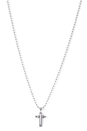LABALABA Men's Ball Chain Steel Cross Icon End Necklace