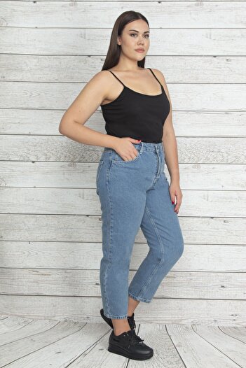 Şans Women's Large Size Blue 5 Pocket Ankle Length Jeans 65n20358