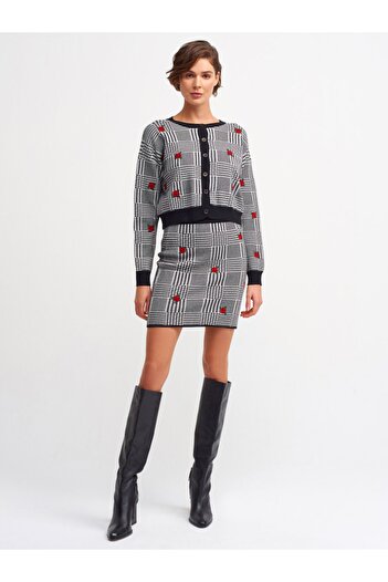 Dilvin 2868 Fustă brodată - negru - ecru