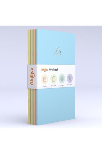 AKILLICA Notebook Set of 4 Notebooks Checkered Soft Pastel Notebook 10,5x16 Cm