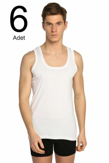 Tutku 6 Pieces Ribbed Strap Men's Undershirt White 100% Cotton