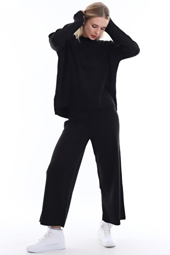 Matte Custom, Loose and Comfortable Design, Soft Textured Sweater, Elastic Waist Trousers Knitwear Set