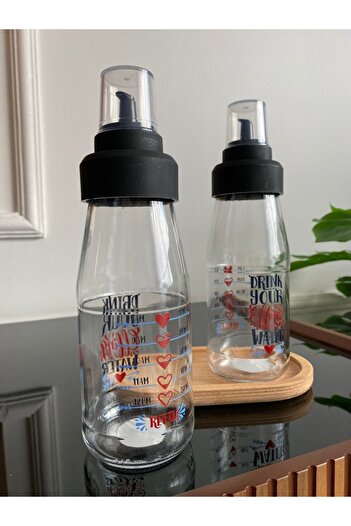 Bayev Glass Oil Bottle Set with Non-Drip Smart Wooden Stand - 450 Ml Red