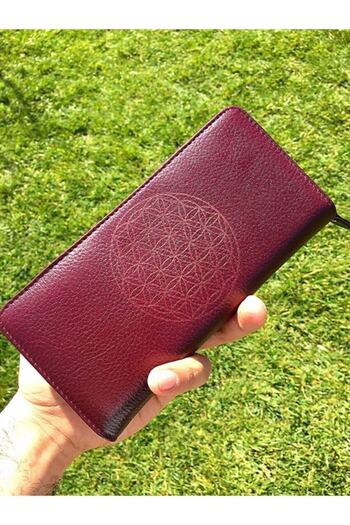 DERKON Flower of Life Printed Genuine Leather Women's Wallet