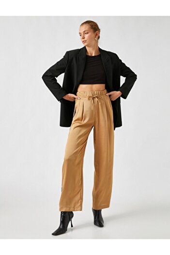 Koton Wide Leg Pleated Trousers with Side Stripes