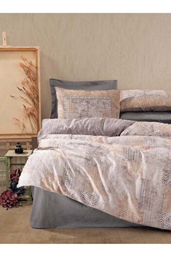 Cotton Box Gray Satin Double Duvet Cover Set - Amentes