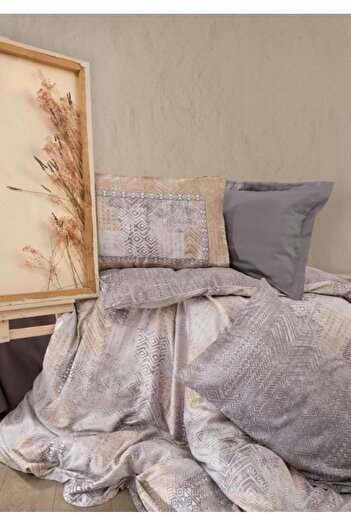 Cotton Box Gray Satin Double Duvet Cover Set - Amentes