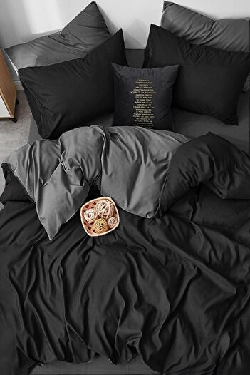 ALAMODE Cotton Single Duvet Cover Set Black - Black Ranforce -5068