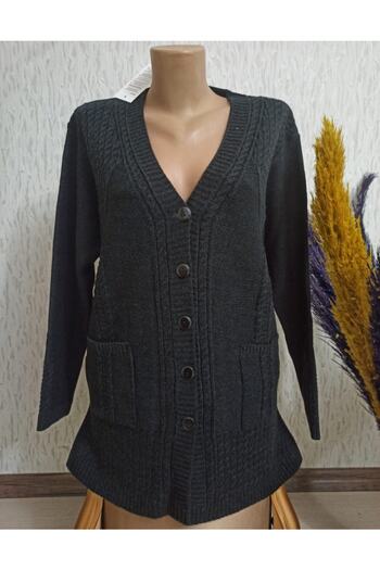 Ön-Er Giyim Buttoned Pocketed Winter Wool Mother Cardigan