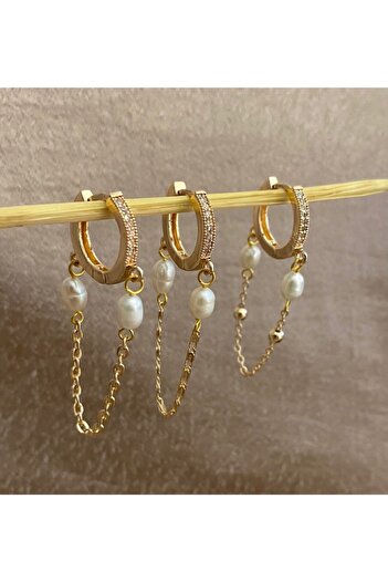 Markiz Takı White Jewelled Dangle Detail Triple Pearl Earrings