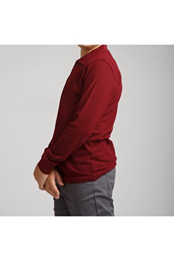 Dragora Uzun Kollu Polo Yaka Bordo Penye T-shirt