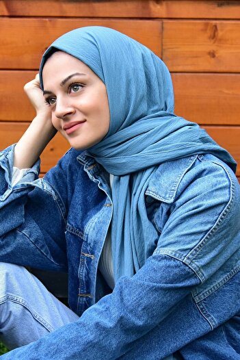 BURDEN IPEK Crinkle Wrinkled Shawl Jeans Blue
