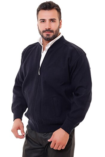 KARBEY TRİKO Men's Navy Blue Oversize Lined Knitwear Coat