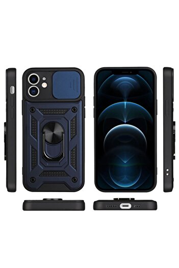Fibaks Apple iPhone 7 Compatible Case Camera Protection Sliding Ring Armor Military Tank Armored
