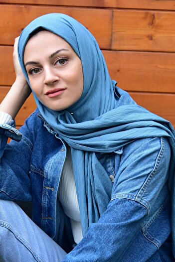 BURDEN IPEK Crinkle Wrinkled Shawl Jeans Blue