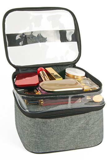 Ankaflex Makeup Care Bag Accessory Travel Set Daily 2 Compartments Transparent Cosmetics Set Organizer Gray
