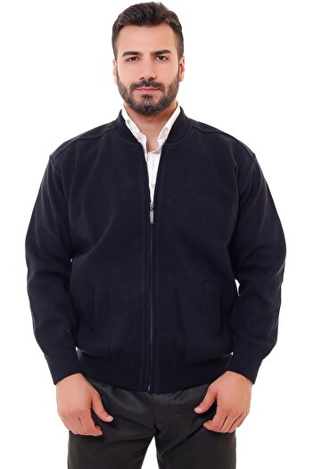 KARBEY TRİKO Men's Navy Blue Oversize Lined Knitwear Coat