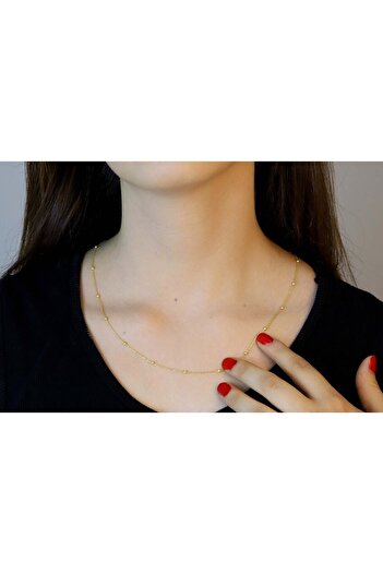 Doğan Silver Kadın Gümüş 50 Cm Altın Yaldızlı Top Top Zincir Dgn20487