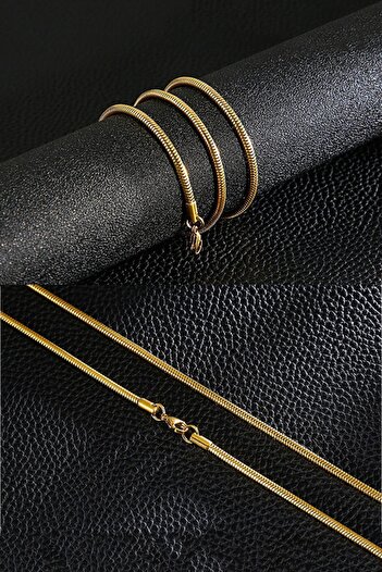 The Collection Paslanmaz Zincir Çelik Yılan Model Kolye Gold Snake Kolye