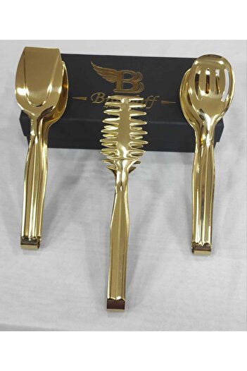 BRONDOFF B 3 Parça Titanyum Gold Servis Maşa Seti