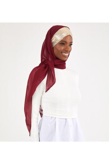 Differenza Triangle Chiffon Scarf - Claret Red Gold