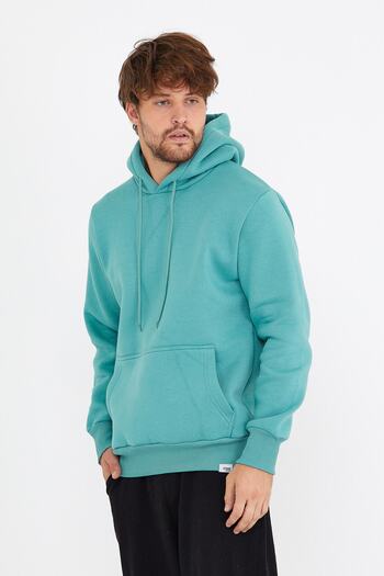 AMAZING CRASH Water Green Unisex Hooded Kangaroo Pocket Basic Sweatshirt